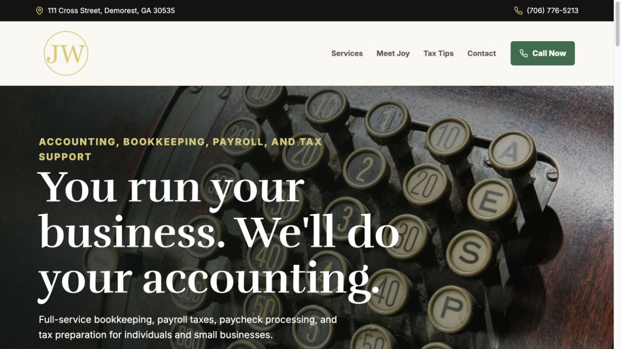 Joy Ward Accounting website hero